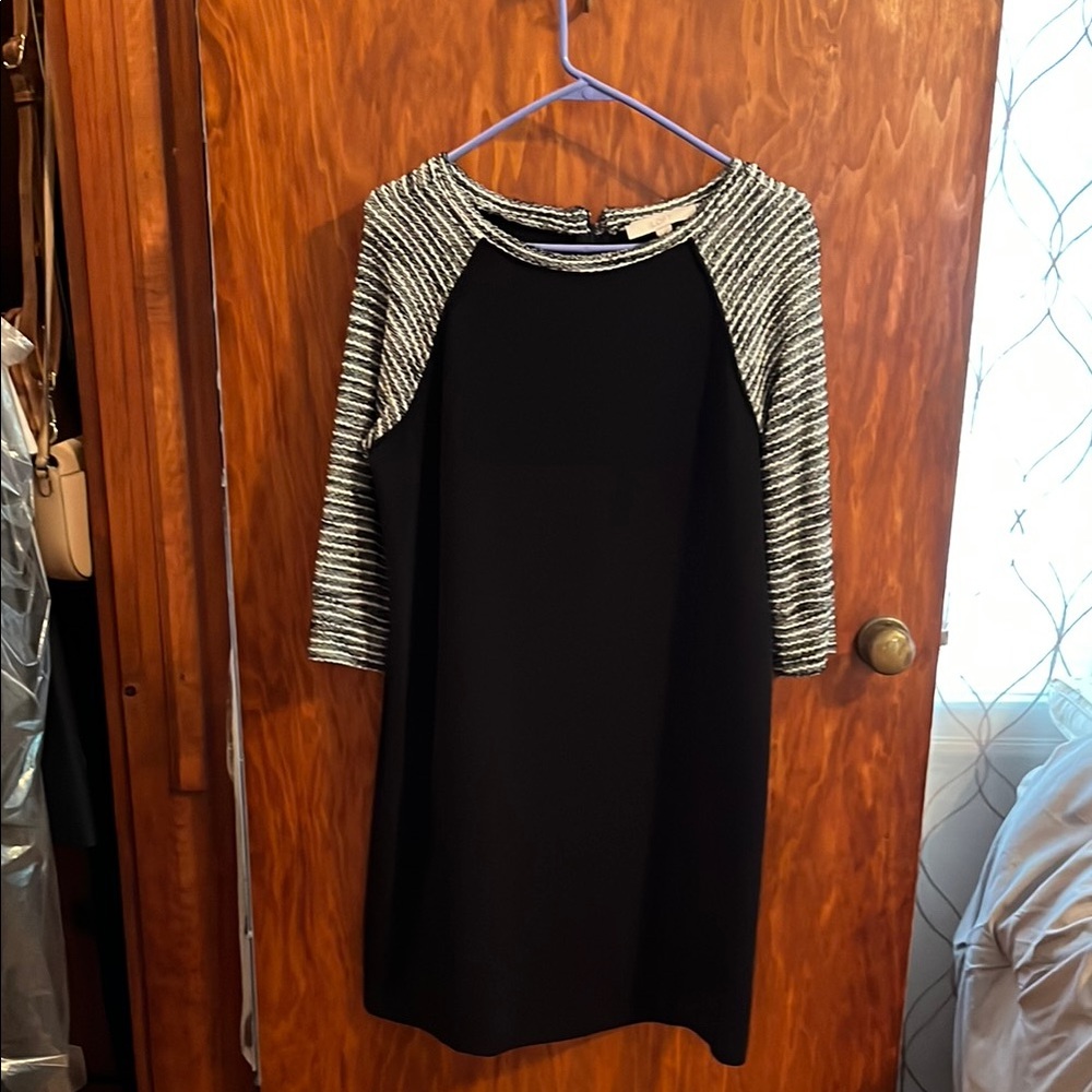 Navy blue and white Striped Sleeve Dress